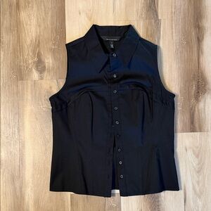 WHBM Sleeveless Button Front Blouse Black Size 8, Tailored Fit